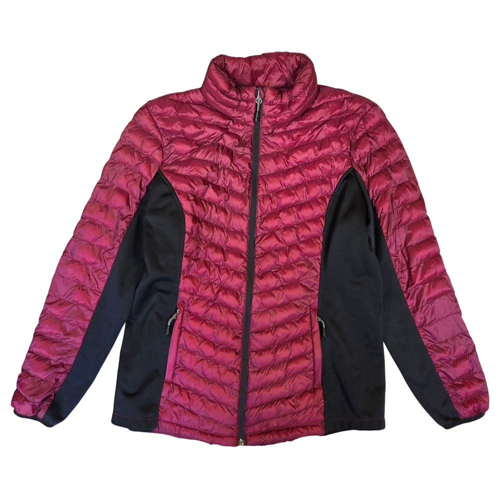 32 Degrees Heat Womens XL Burgundy Mixed Media Puffer Jacket Full Zip Quilted